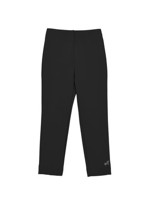 Sorte tights laget av elastisk stoff, med en sikker midjebånd, ankle-length kutt, og en subtil logoakcent nær kanten.