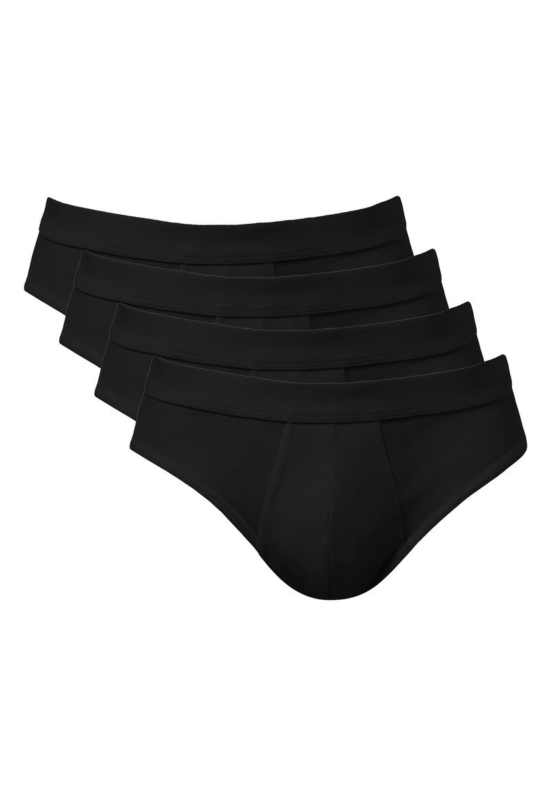 Pack multiplex de sous-vêtements en coton noir avec une taille douce, un ajustement confortable et une texture lisse ; comprend quatre paires au design minimaliste.