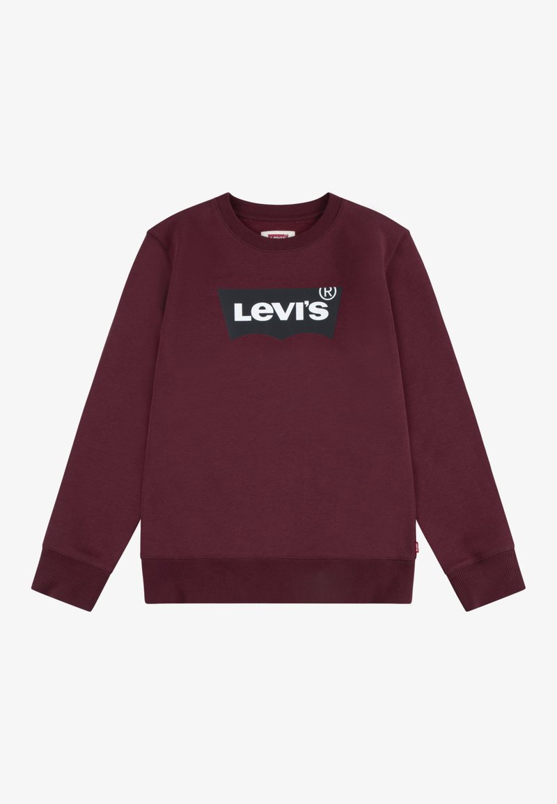 Felpa bordeaux con polsini e fondo a coste, caratterizzata da un grande logo nero di Levi's sul petto e un tessuto morbido e testurizzato.