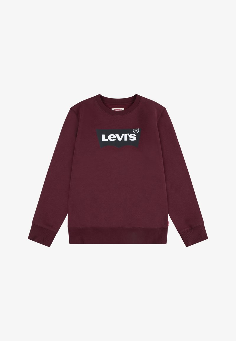 Felpa bordeaux con polsini e fondo a coste, caratterizzata da un grande logo nero di Levi's sul petto e un tessuto morbido e testurizzato.
