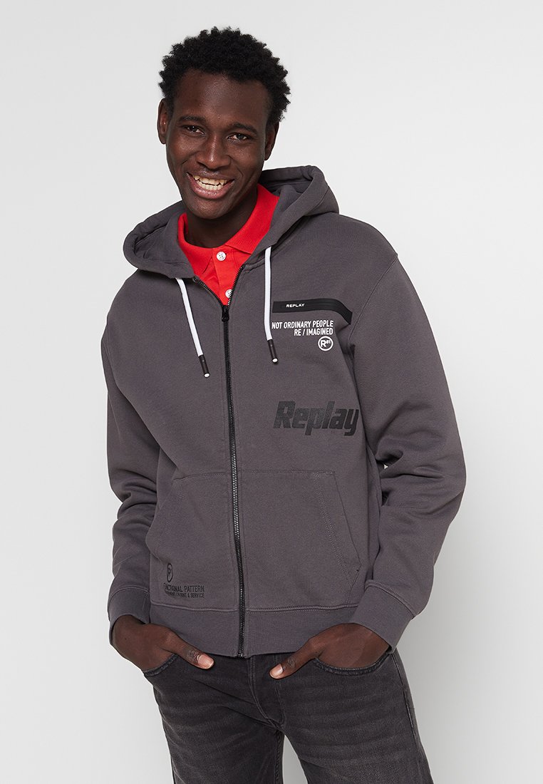 Replay Sweater met rits grijs