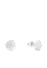Orecchini a bottone d'argento con un design a petalo texturizzato e una finitura lucida, dotati di una chiusura sicura per un facile utilizzo.