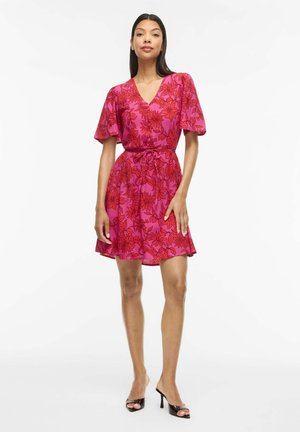 VILA VIGRACE V-NECK S/S SHORT DRESS - NOOS - Robe de jour - raspberry rose