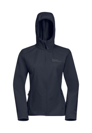 Tamsiai mėlynas švelnus striukė su gobtuvu, visiškai užtraukiama, dvi šoninės kišenės ir logotipas kairėje viršutinėje pusėje. Lygus paviršius.