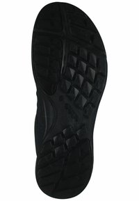 Sole di scarpa nera in gomma con un motivo di battistrada multidirezionale caratterizzato da forme rettangolari e romboidali per una migliore aderenza. Finitura testurizzata.