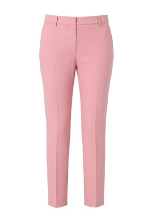 Pantaloni rosa su misura a gamba dritta con passanti per cintura, piega frontale e chiusura frontale nascosta.