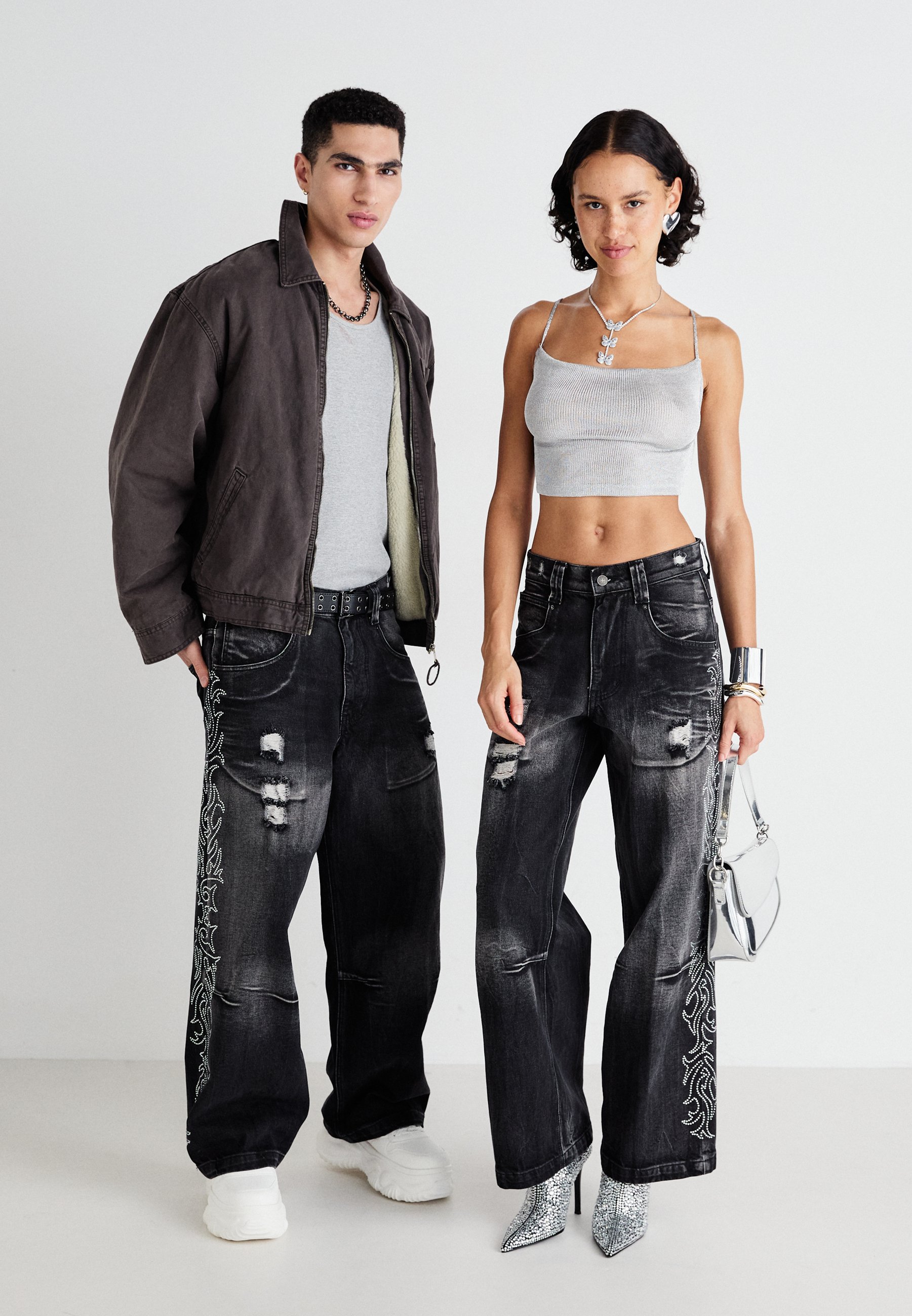 ★JADED LONDON UK★ Crystalline Colossus Jeans Women's Mid Blue Slub Colossus Jeans | Jaded London | Clothing