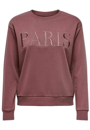 Sudadera de manga larga en color malva con puños y dobladillo acanalados, con bordado en relieve de la palabra "PARIS" en el pecho.