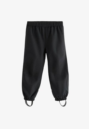 Pantaloni cargo neri con vita elasticizzata, orlo con coulisse e texture liscia. Presentano pannelli rinforzati e due dettagli laterali.