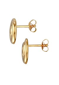 Ohrringe mit goldfarbener Beschichtung, die ein glattes, abgerundetes Design mit einer reflektierenden Oberfläche und einem Schmetterlingsverschluss für sicheren Halt aufweisen.