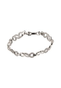 Bracciale in argento con design a onde intrecciate, maglie testurizzate e accenti di cristallo lungo alcune catene. Chiusura a morsetto sicura.