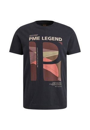 Zwarte katoenen t-shirt met een kleurrijk abstract grafisch ontwerp en tekst. Korte mouwen met een ronde halslijn en een rechte zoom.