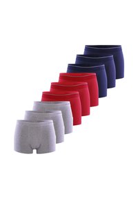 Set di pantaloni boxer disponibile in tre colori: grigio, rosso e blu navy. Sono realizzati in un tessuto morbido con un elastico in vita e un design aderente.
