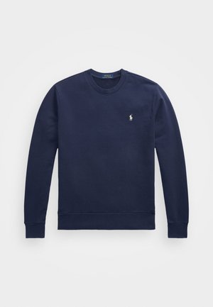 Marineblå sweatshirt lavet af bomuldsblanding, med rund halsudskæring, ribbede manchetter og et lille broderet logo på brystet.