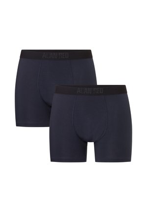 Twee paar donkerblauwe herenboxershorts met zwarte taillebanden, voorzien van het merk „ALAN RED“ in subtiele zwarte tekst op de banden.