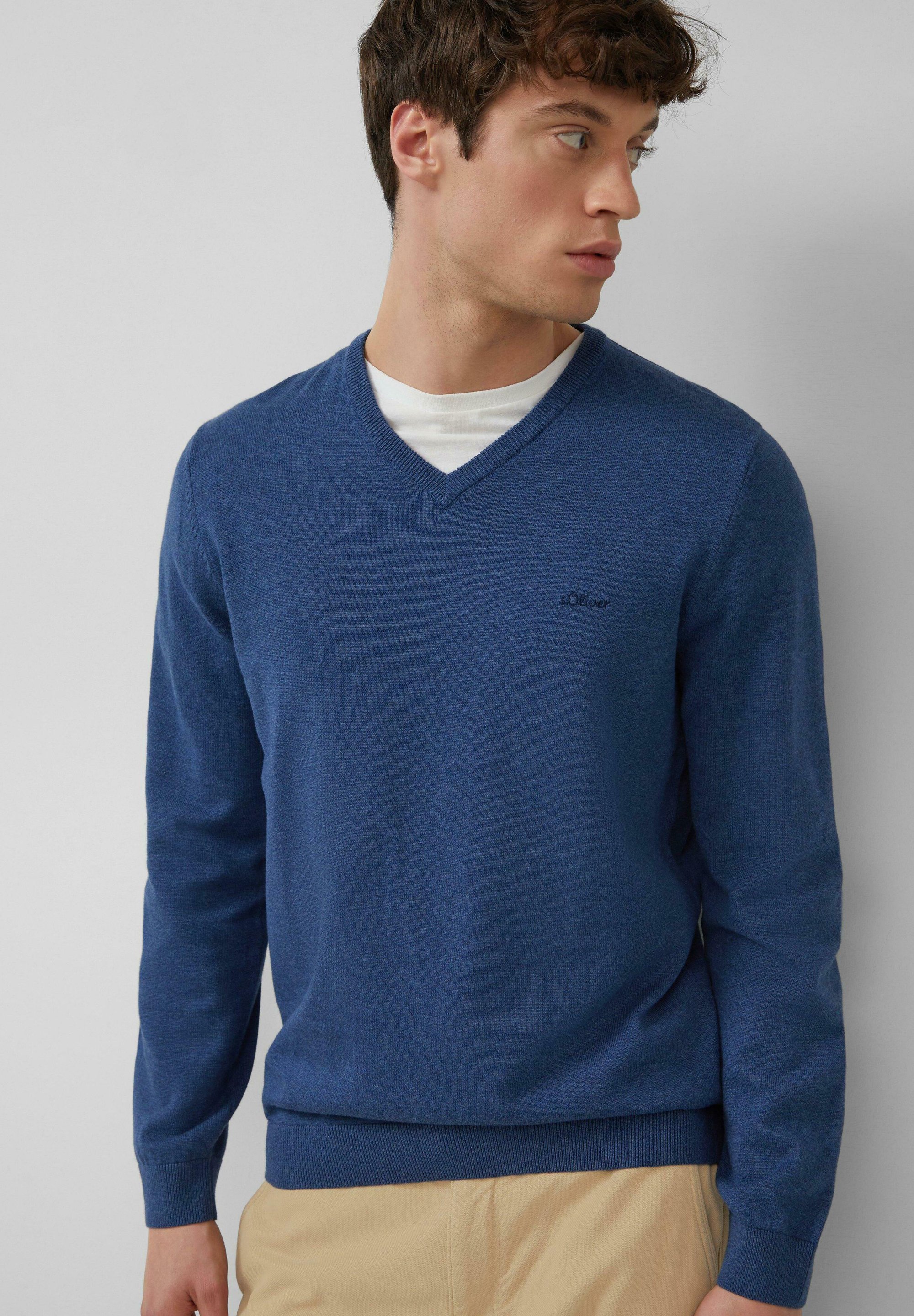 MIT LOGOSTICKERE Strickpullover royalblau/blau