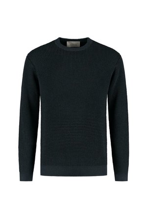Námořnický pletený svetr s kulatým výstřihem, texturovaný vzor, ribbované manžety a lem, vyrobený z měkkého materiálu, ideální pro vrstvení.