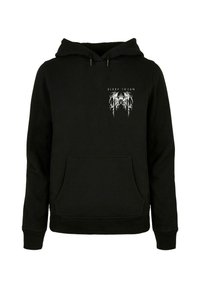 Black hoodie with a kangaroo pocket, featuring a white printed “SLEEP TOKEN” design on the chest. Made from soft, textured fabric.