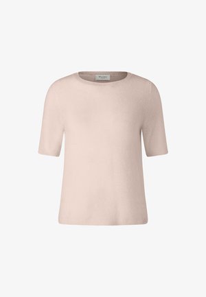 Short-sleeve, round-neck sweater in soft light pink. Made from a smooth knitted fabric with a relaxed fit and subtle texture.