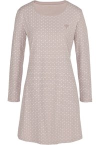 Robe da notte a maniche lunghe di un leggero colore malva con un piccolo motivo geometrico bianco e scollatura rotonda.