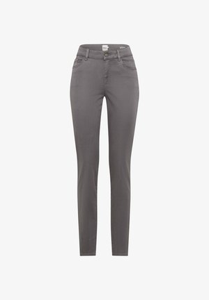 Grijze skinny jeans met een middelhoge tailleband, voorzien van een ritssluiting, knoopsluiting en vijf zakken. Soepel katoenmix materiaal.