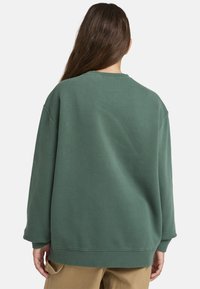 Grön sweatshirt med en avslappnad passform, rund halsringning, långa ärmar och ribbade muddar. Mjuk textur med minimalistiska designdetaljer.