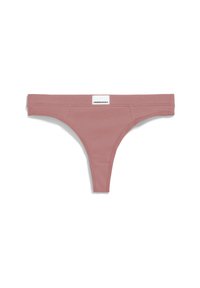 Katoenen string in gedempt roos met een zachte tailleband. Voorzien van een label aan de voorkant. Gladde textuur en minimalistisch ontwerp.