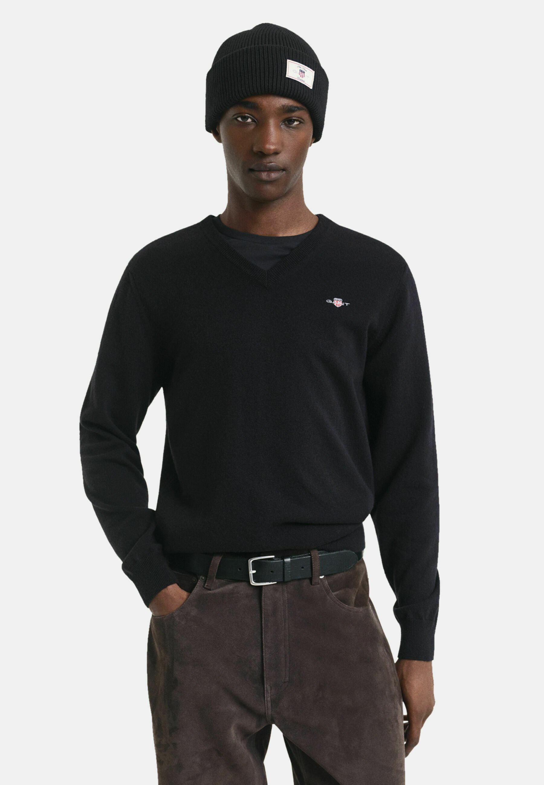 GANT SUPERFINE V-NECK Strickpullover black/schwarz