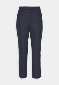 Marina skräddarsydda byxor med en slät textur, som har en slim fit, framfållar och en midja med en diskret låsdetalj.