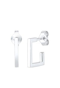 Silberohrringe mit einem geometrischen Design in rechteckiger Form und glänzender Oberfläche. Sie verfügen über einen Steckverschluss für sicheren Halt.