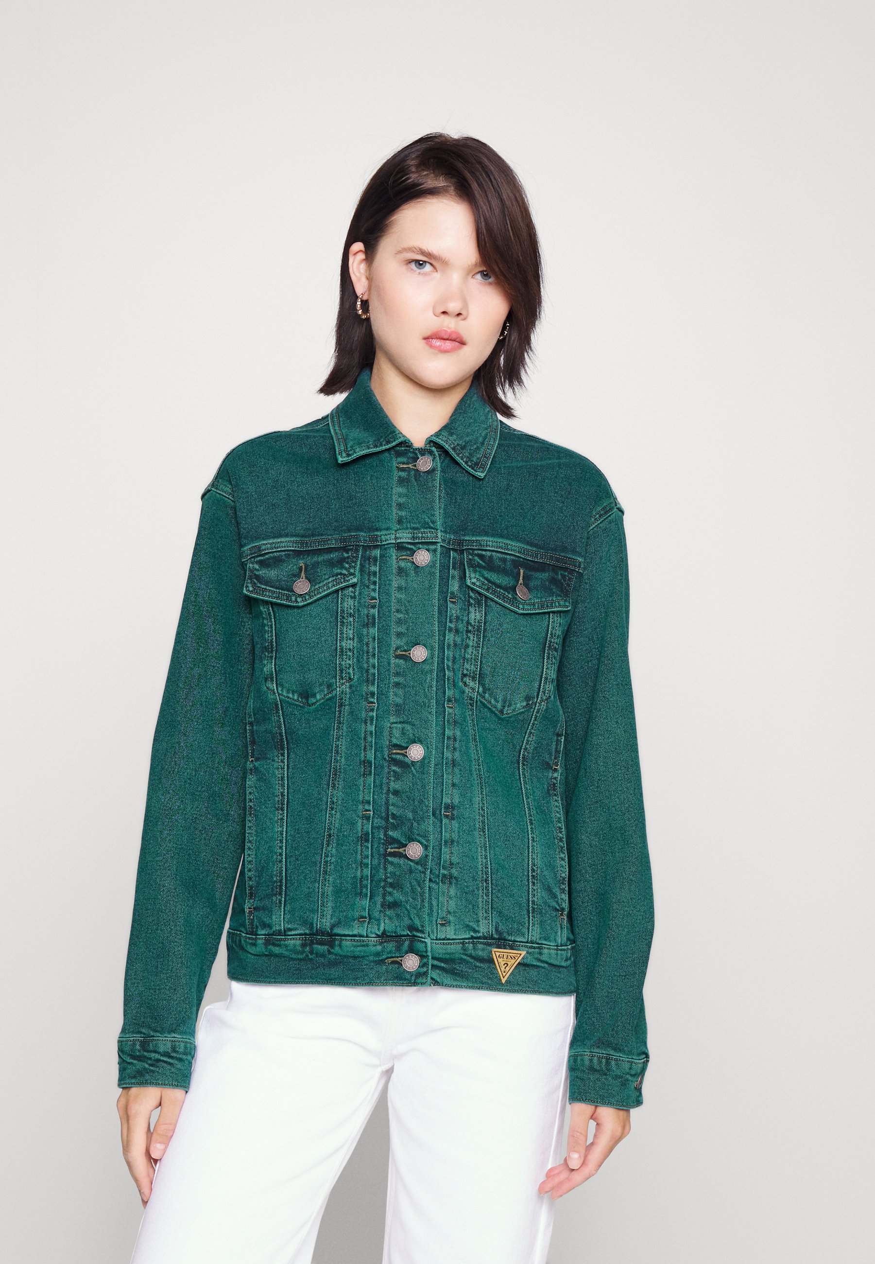 Guess Originals Go Batman Embossed Denim Jacket Riddler Green Was, Women's, Size: XL, Green