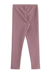 Lyslilla leggings lavet af strækstof, med en blød, glat tekstur, elastisk talje og ingen synlige sømme.