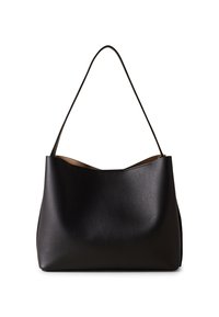 Black leather handbag with a soft, textured finish. Features a curved top, a single strap, and a spacious interior without visible hardware.