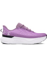 Scarpe sportive viola con tomaia in rete che presenta un motivo a onde, collo imbottito e suola bianca con accenti neri. Design leggero.