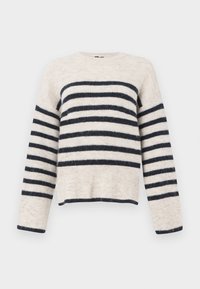 Kermansweater med navystriper, ribbet tekstur, rund halslinje og lange ermer. Kuttet passform med en kontrasterende mørk kant og mansjetter.