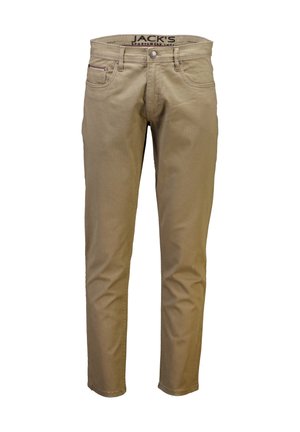 Lichtbruine chinos met een slim fit ontwerp, vijf zakken en riemlussen. Gemaakt van een gladde, stevige stof met een minimalistische uitstraling.