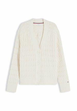 Tommy Hilfiger, TOMMY HILFIGER CABLE KNIT OVERSIZED V-NECK CARDIGAN - Cardigan - ivory petal