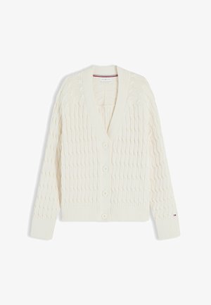 Tommy Hilfiger, TOMMY HILFIGER CABLE KNIT OVERSIZED V-NECK CARDIGAN - Cardigan - ivory petal