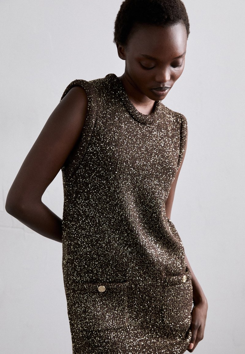 slim fit dress slacks Maje long gold velvet dress, size 1 – Bee's Knees main image 1