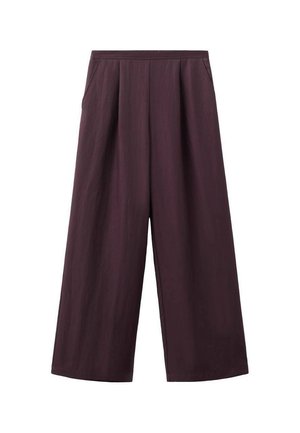 Hlače širokih nog v globoki bordo rdeči barvi. Narejene iz lahkega blaga, z naborki spredaj in stranskimi žepi.