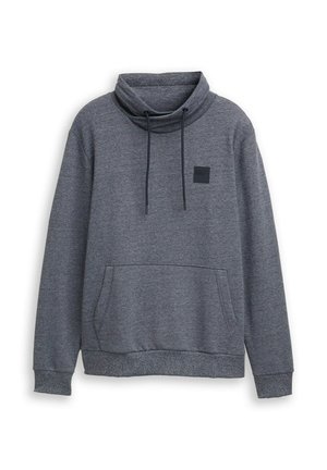 Hoodie à capuche gris foncé avec poche kangourou, col montant et cordons de serrage réglables, ainsi que des poignets et un bas côtelés.