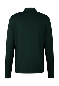 Langärmeliges Poloshirt aus dunkelgrünem Stoff mit klassischem Kragen und sauberem, minimalistischen Design ohne sichtbare Verzierungen.