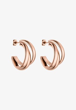 Ohrringe aus Roségold mit gedrehter Design. Sie verfügen über glatte, glänzende Oberflächen und einen sicheren Poussettenverschluss.
