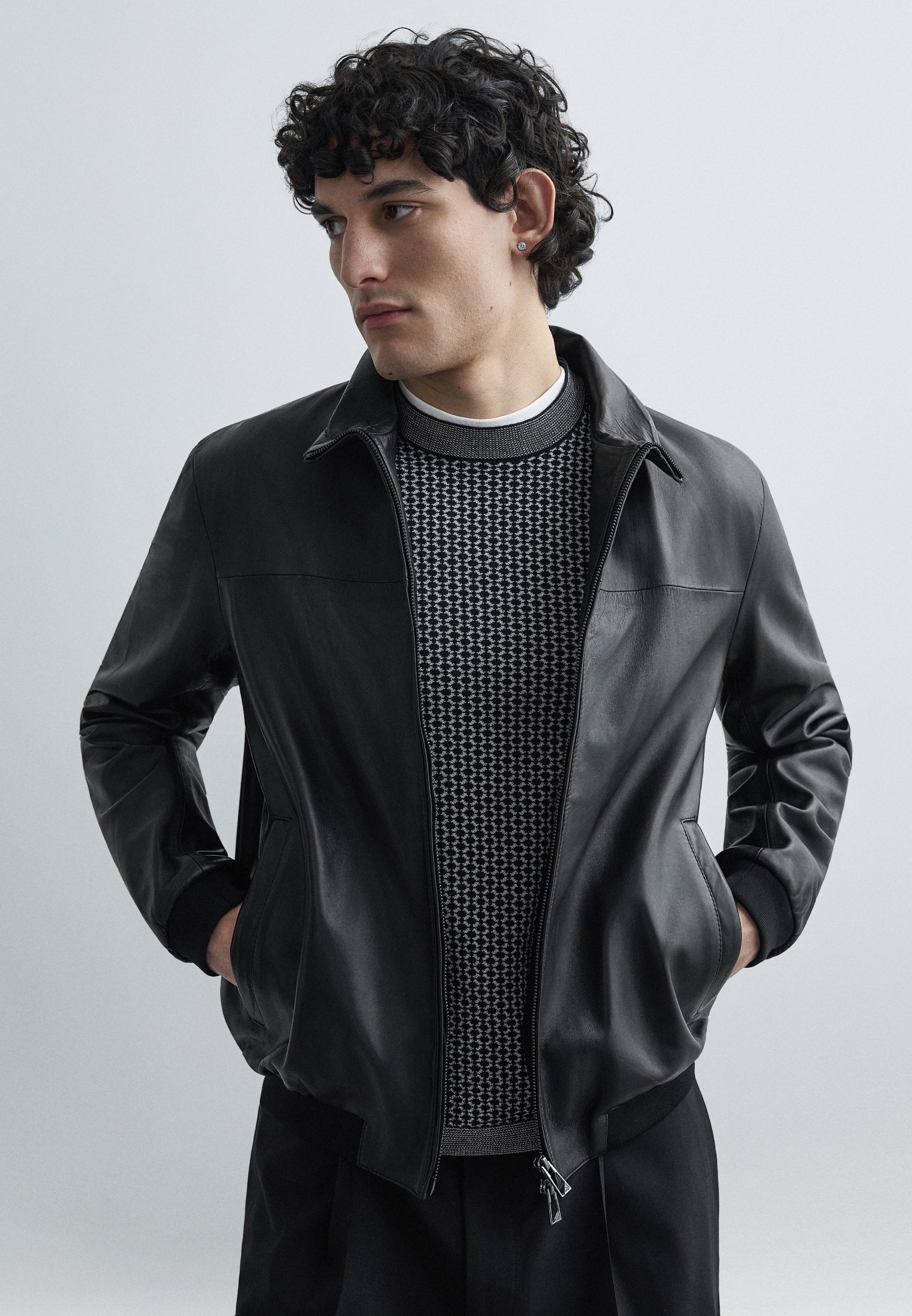 Emporio Armani BLOUSON JACKET - Leather jacket - black - Zalando.co.uk