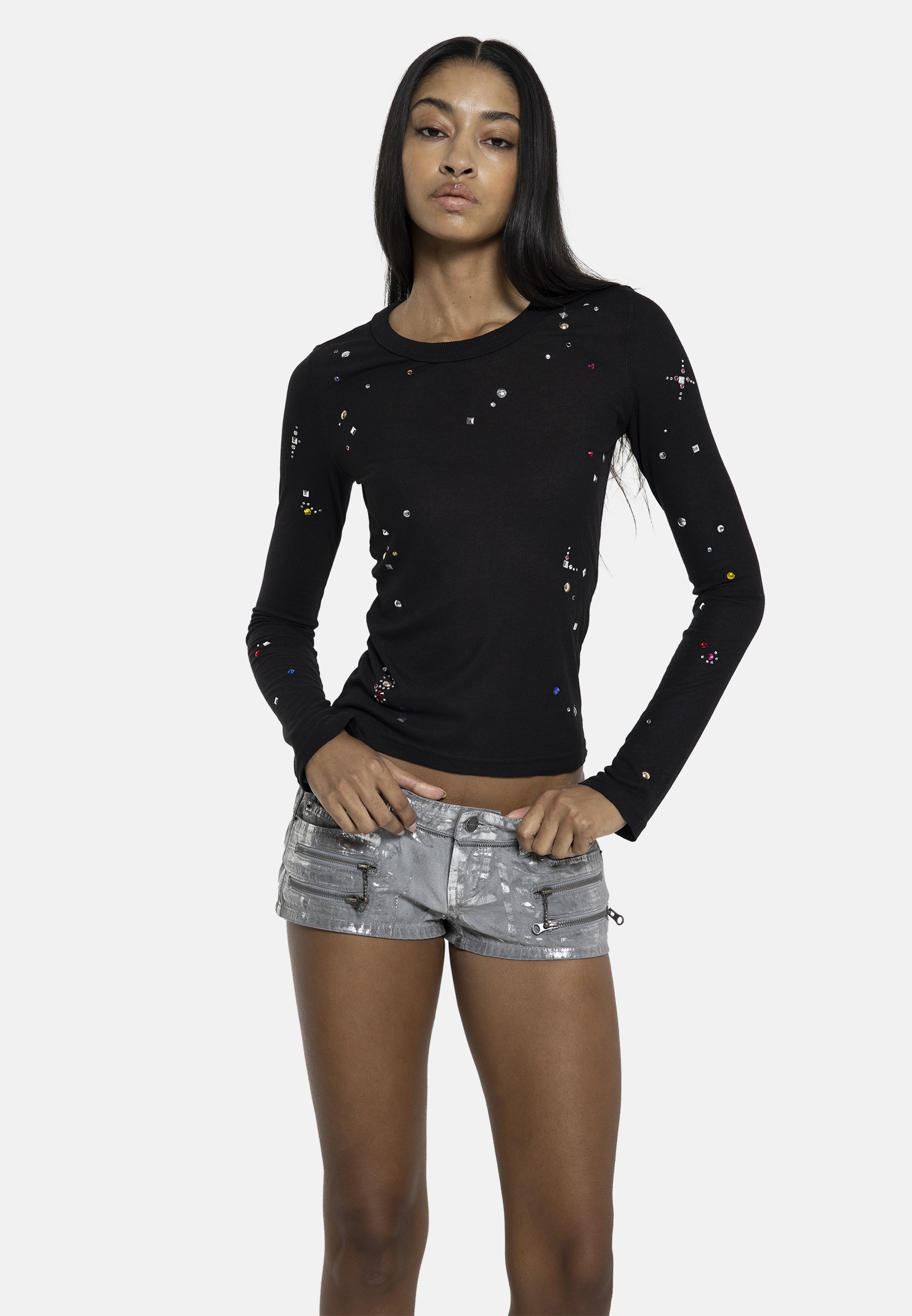 Jaded London SHEER STUD MIST - Long sleeved top - black - Zalando.ie