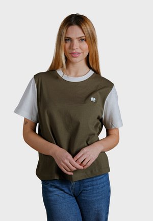 COLOR BLOCK - Camiseta estampada - dark khaki