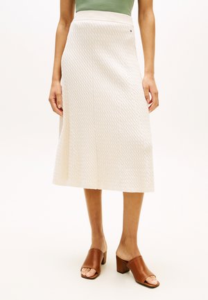 Tommy Hilfiger FINE CABLE KNIT MIDI A-LINE SKIRT - A-lõikeline seelik - heather ivory