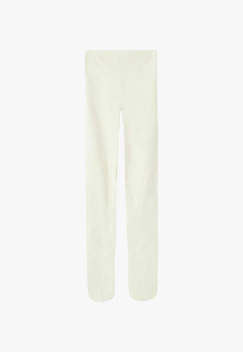 Pantaloni bianchi slim-fit realizzati in un morbido tessuto testurizzato con una superficie liscia e un design a gamba dritta, dotati di una vita elastica.