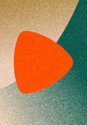 Design abstrait coloré avec une forme triangulaire orange sur des arrière-plans texturés verts et dorés. Texte noir "zalando" en bas.