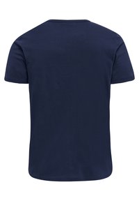 Mörkblå t-shirt i mjuk bomull, med klassisk rund hals och korta ärmar, med en enkel design på baksidan.